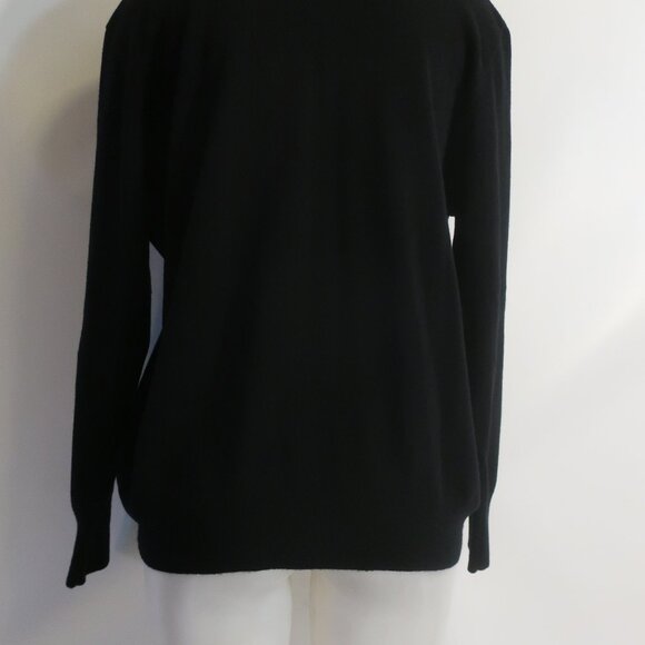 Women Sandro Paris Colle Black Striped Deep V-Neck Wool Cashmere Sweater 4 US/XL - Picture 9 of 11